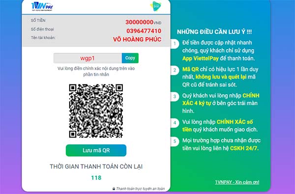 Cách gửi tiền vào Vn88 bằng ví điện tử Viettelpay - V9bet
